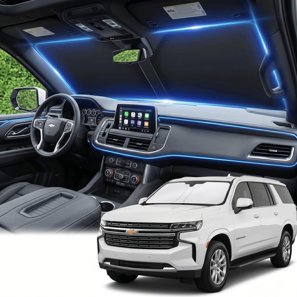 AuyNeas sunshade front view showing full windshield coverage and tailored fit