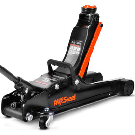 AV Steel front view of low profile floor jack showing compact design and easy positioning
