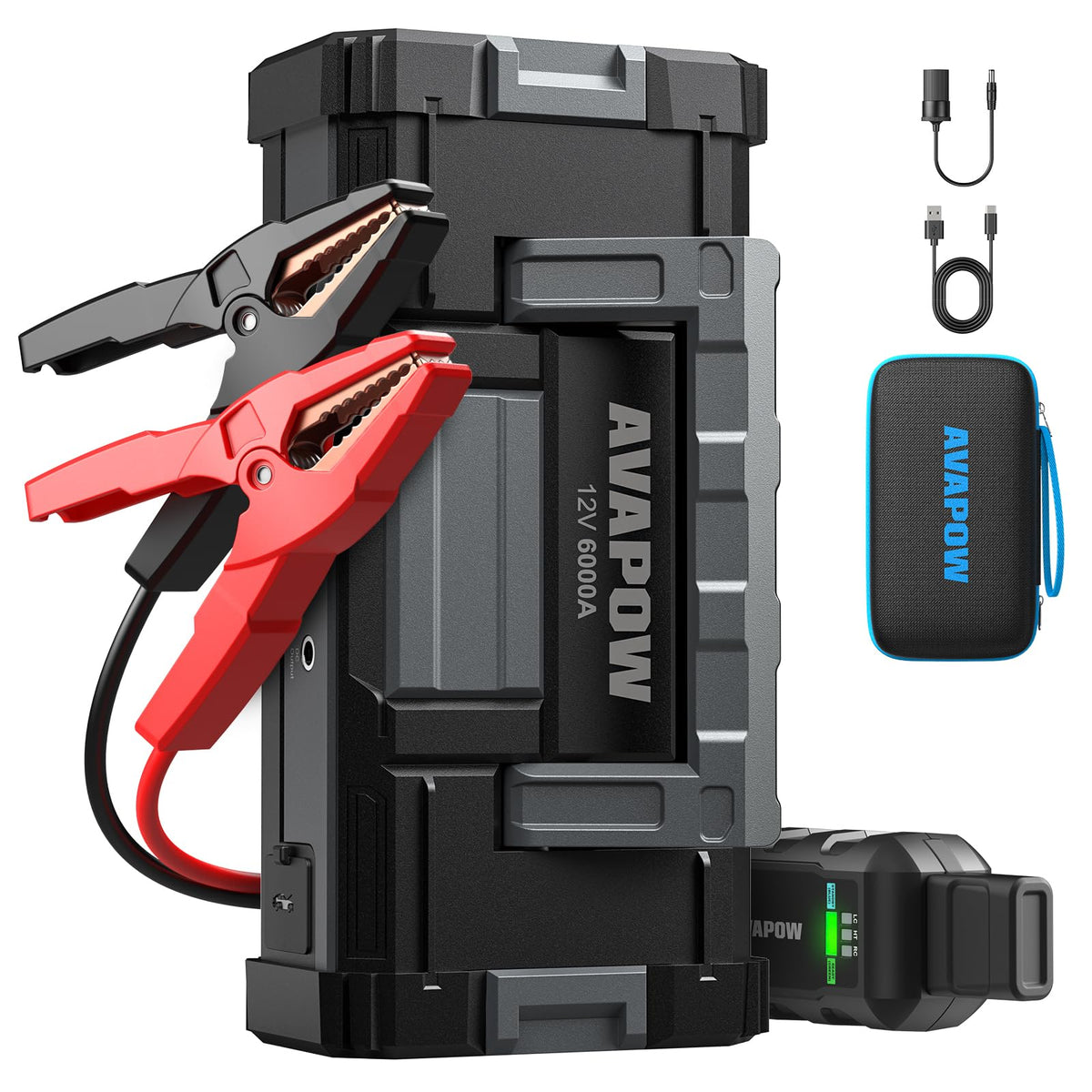 AVAPOW A68 front packaging showing compact jump starter and benefits