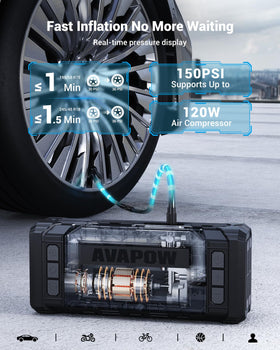 AVAPOW TM28 heavy-duty jump clamps connected to a car battery for reliable starts