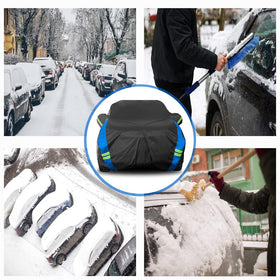 Avecrew cover shielding SUV in snowy driveway to prevent frost damage