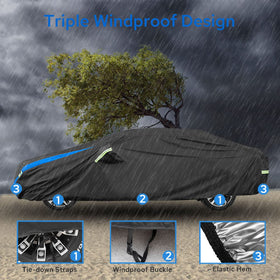 Avecrew side profile on parked sedan demonstrating snug stretch fit