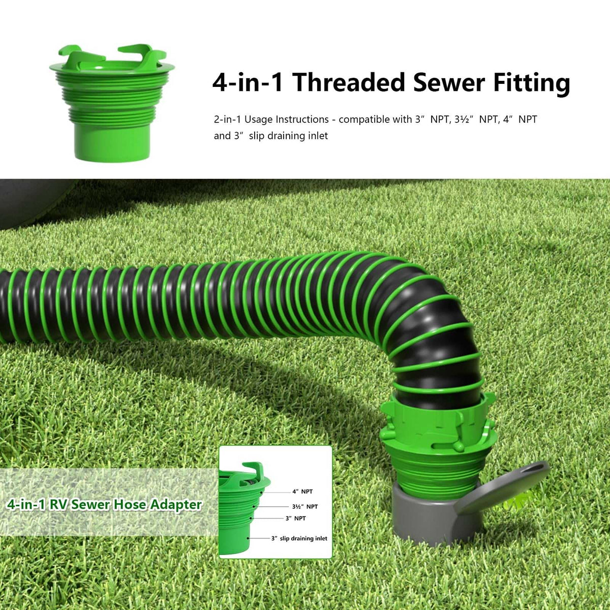 AVERONR adapter connecting two RV sewer hoses for faster shared draining
