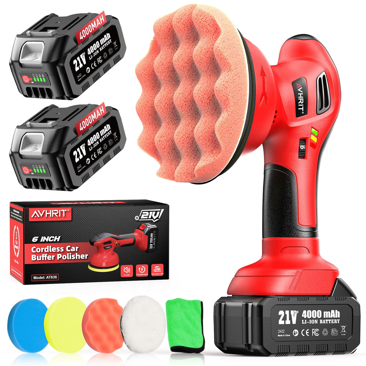 Avhrit front view of cordless polisher showing controls and head for precise detailing