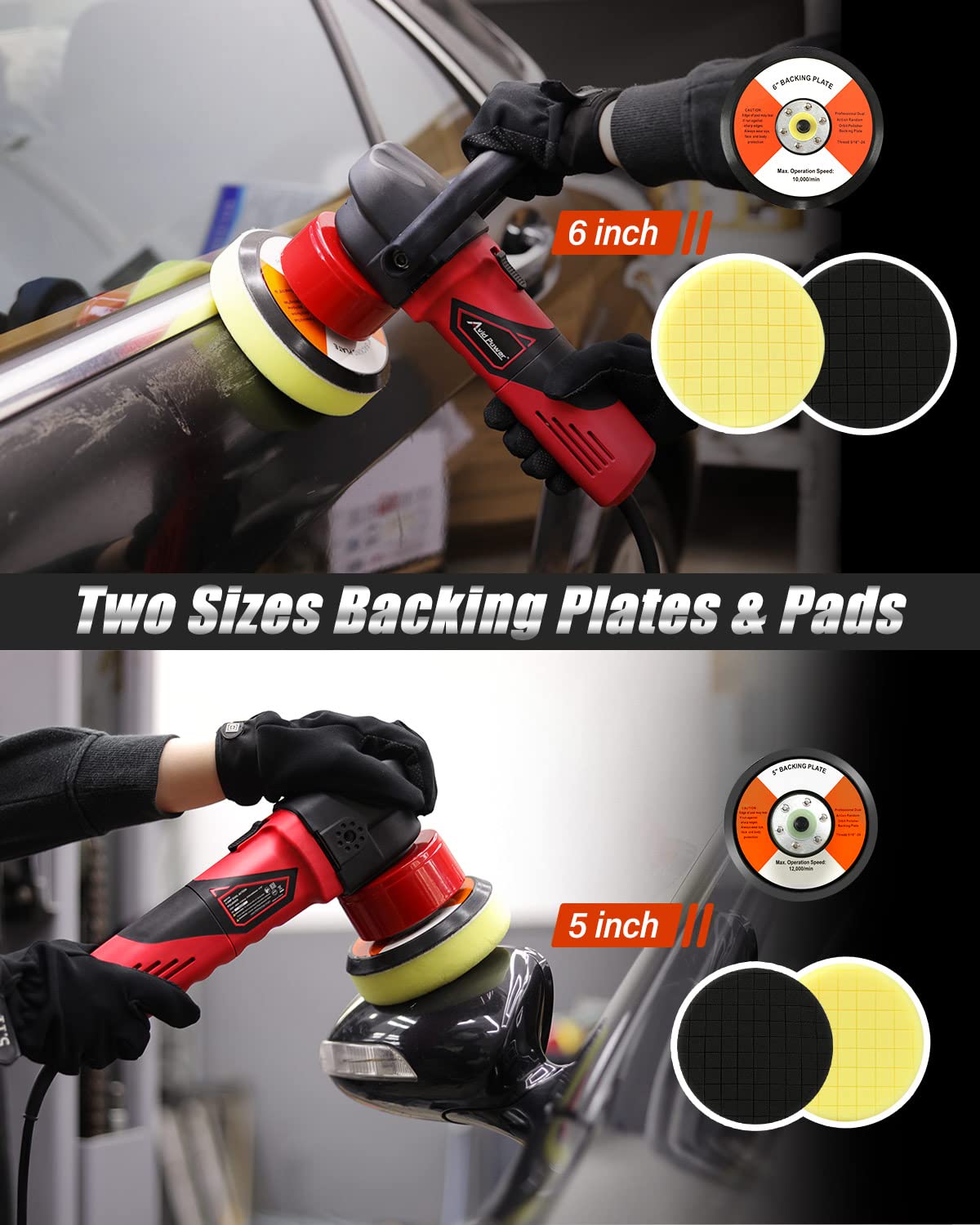 AVID POWER 5 and 6 inch backing plates with foam pads for versatile polishing options