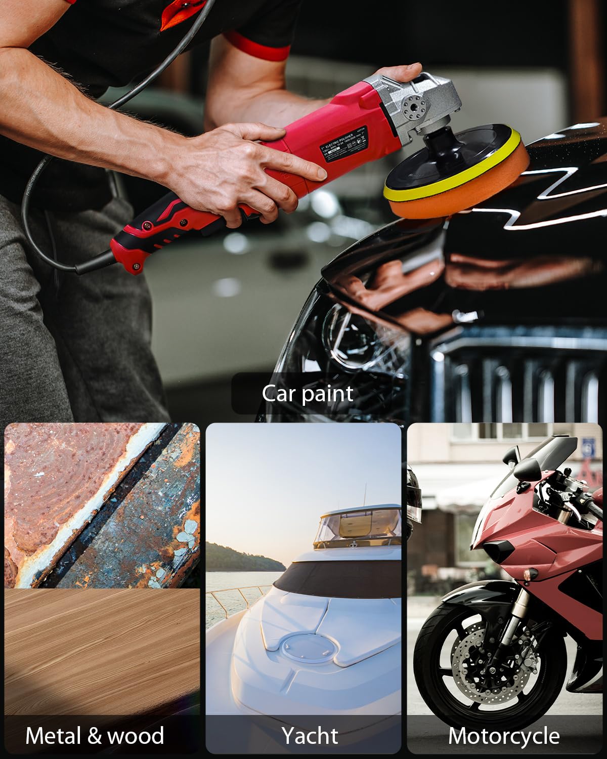 AVID POWER polisher held in hand to show scale and ergonomic comfort benefit