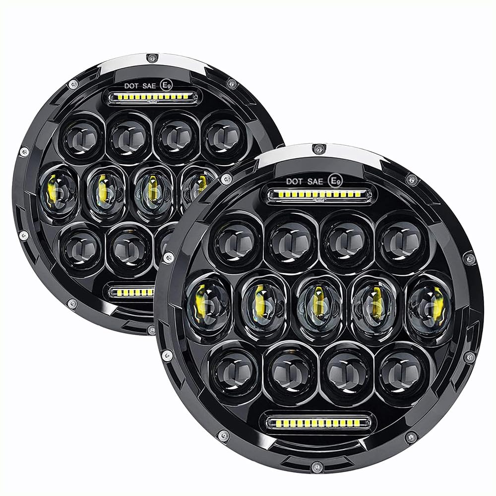 AVOUZ front view of 7 inch LED headlight showing lens and bezel, improves night visibility