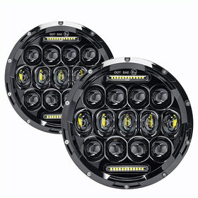 AVOUZ front view of 7 inch LED headlight showing lens and bezel, improves night visibility