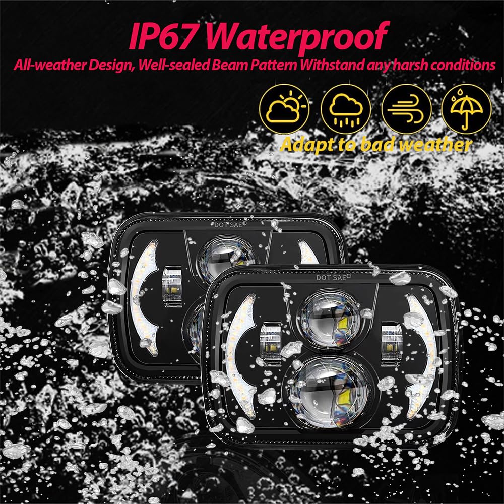 AVOUZ headlight beside ruler showing 5x7 and 7x6 scale for correct fitment benefit