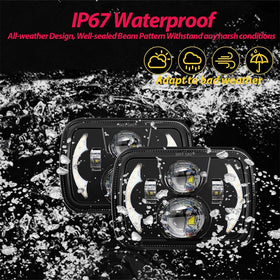 AVOUZ headlight beside ruler showing 5x7 and 7x6 scale for correct fitment benefit