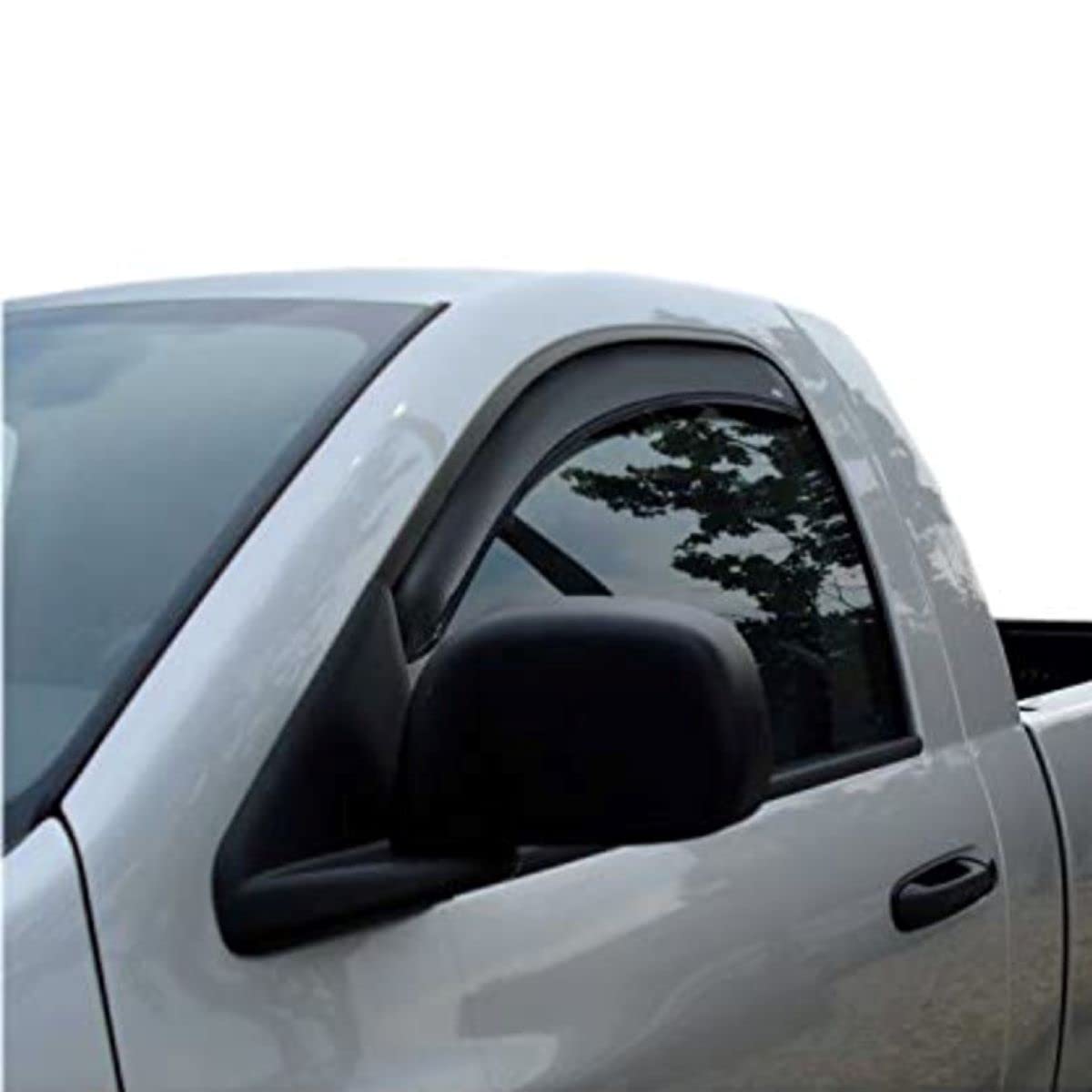 Auto Ventshade on a Silverado in use showing ventilation and weather protection benefit