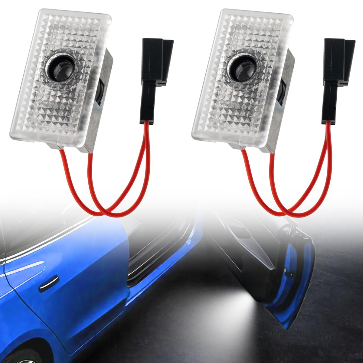 Avsty front view installed shows Tesla logo projection and stylish entrance lighting