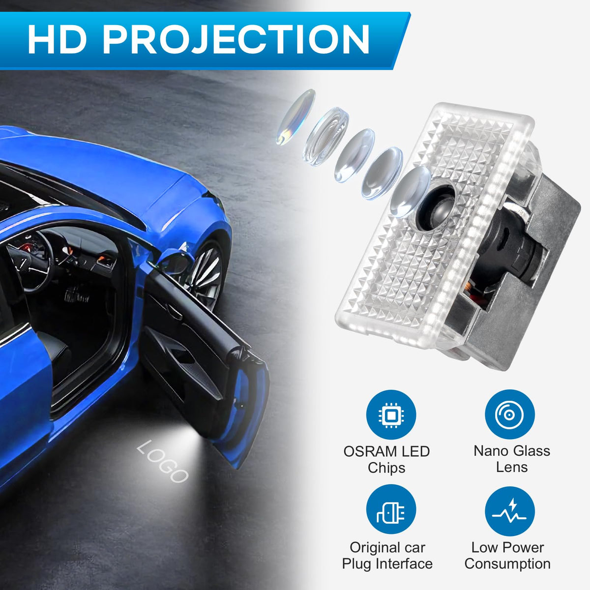 Avsty projection on driveway reveals bright Tesla emblem and safer nighttime footing