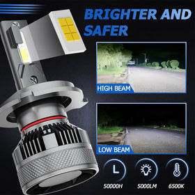 AWALITED bulbs installed in Toyota Tundra headlight showing brighter road illumination benefit