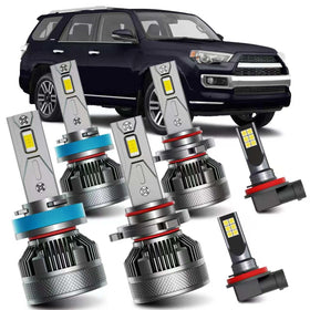 AWALITED front view of full 6pc LED set showing bulbs and benefits