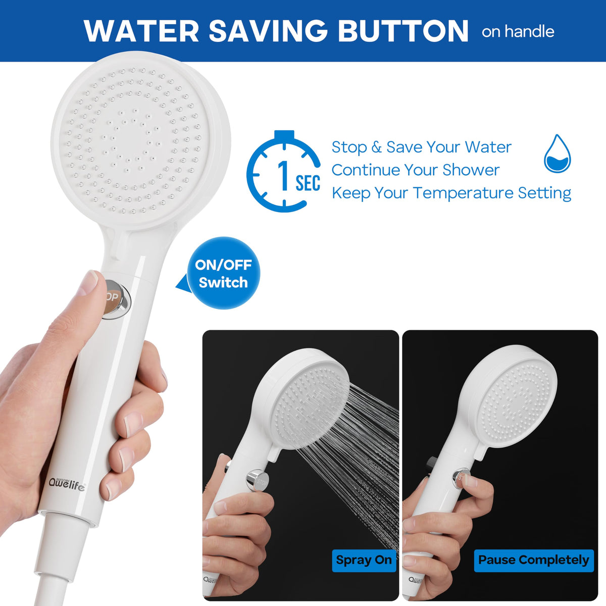 awelife adjustable holder angled to fit small RV shower spaces