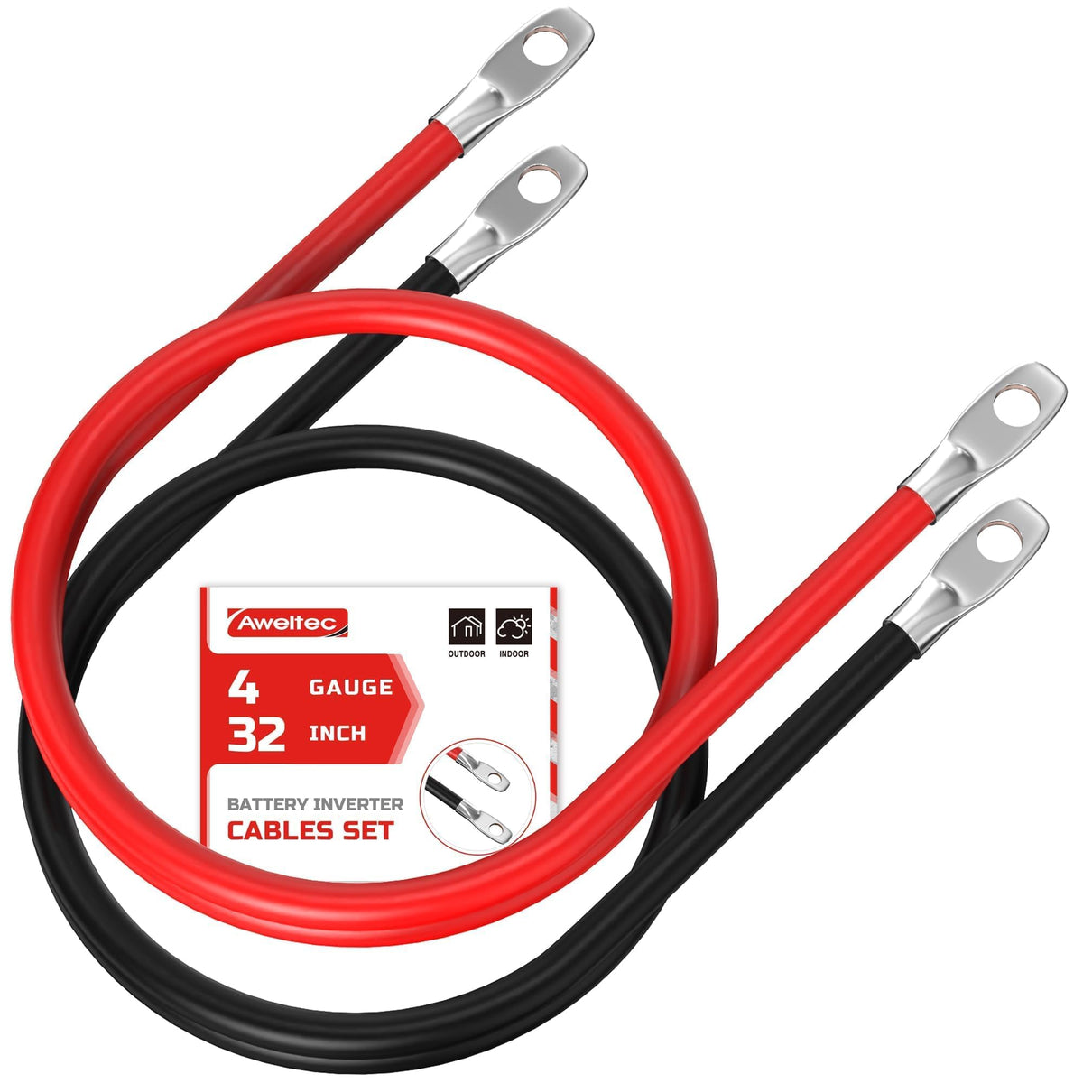 AWELTEC 4 AWG front packaging showing red and black cables, reliable hookup benefit