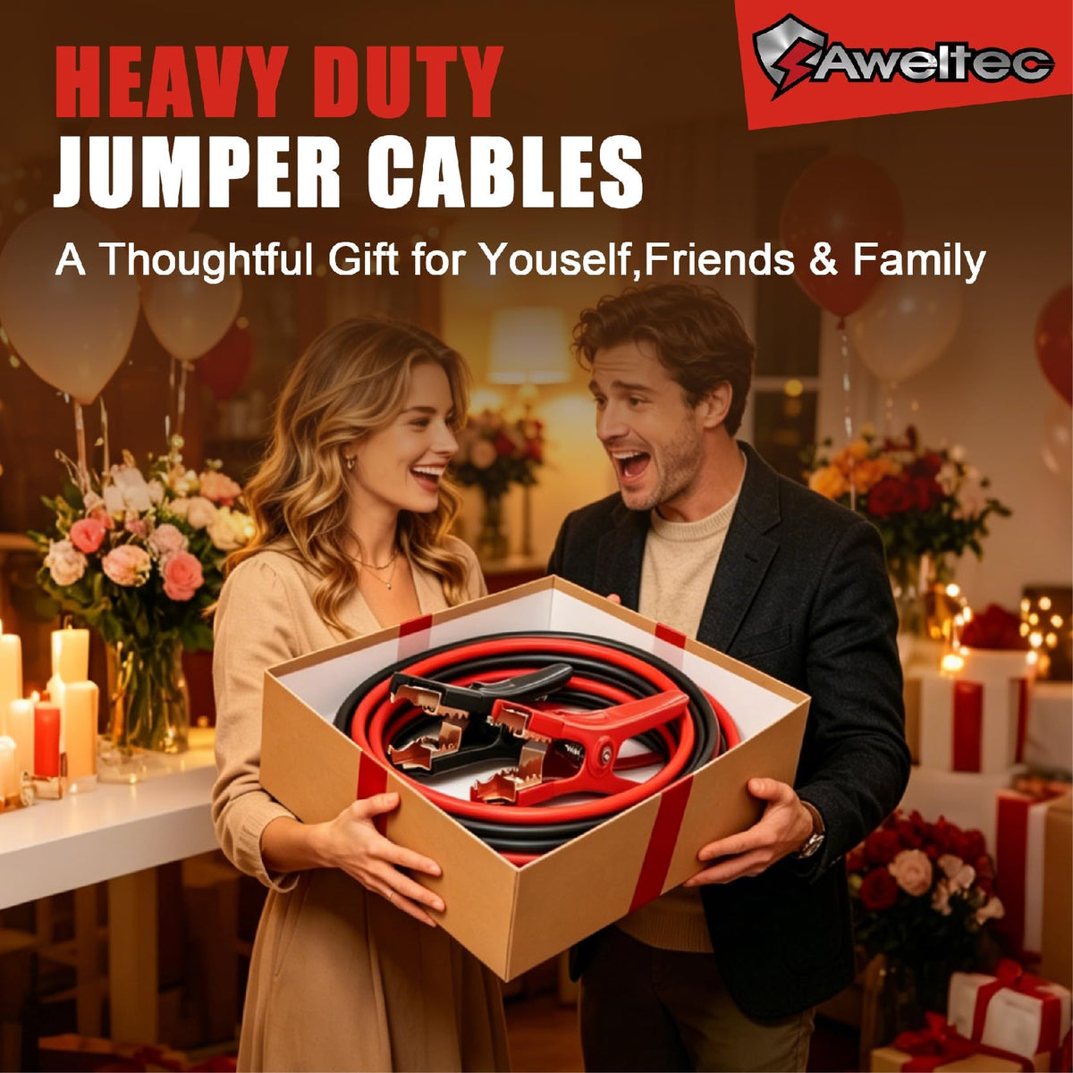 AWELTEC clamps attached to battery terminals ensuring secure connection