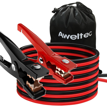 AWELTEC front packaging showing 8-gauge 12ft cables for reliable jump-starts