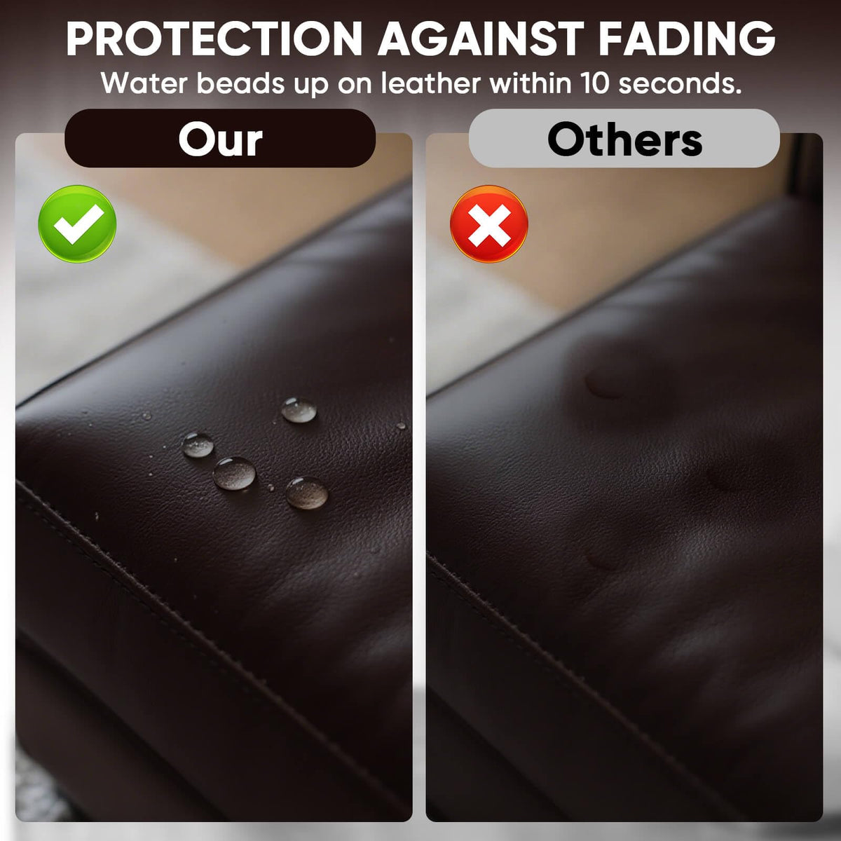 AWOWZ before and after couch restoration showing renewed leather look