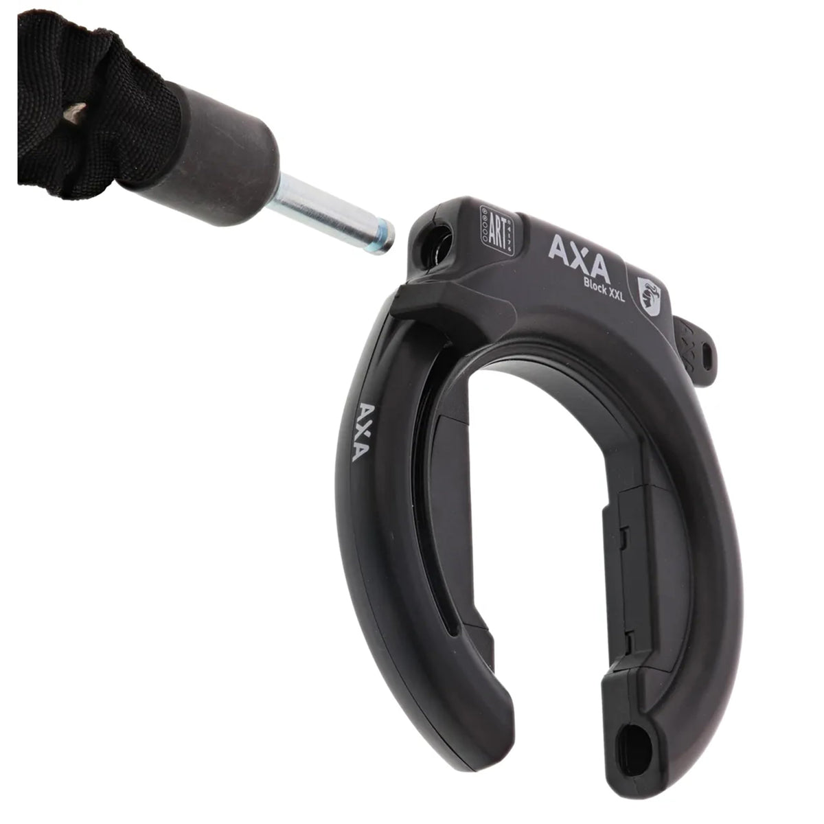 AXA Block XXL open showing locking pin and quick immobilisation benefit