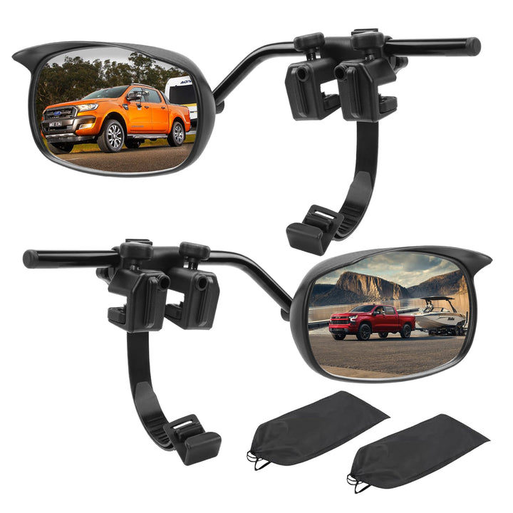 AXIMIRON front view of two-pack mirrors showing compact design and portability