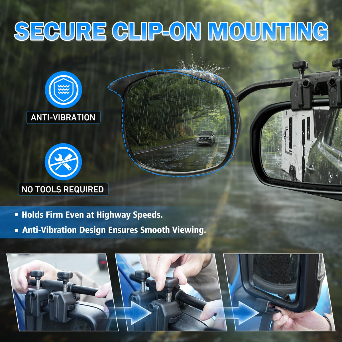 AXIMIRON mirror installed on truck towing trailer improving side visibility
