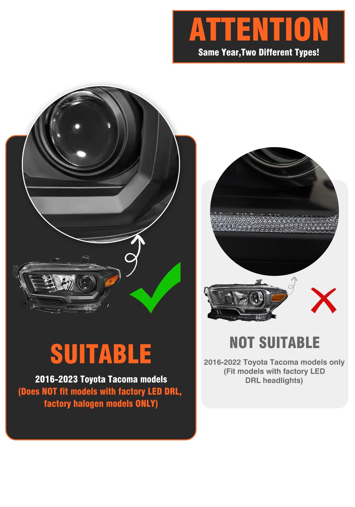 AXLAHA driver side headlight installed on Tacoma restoring original fit and look