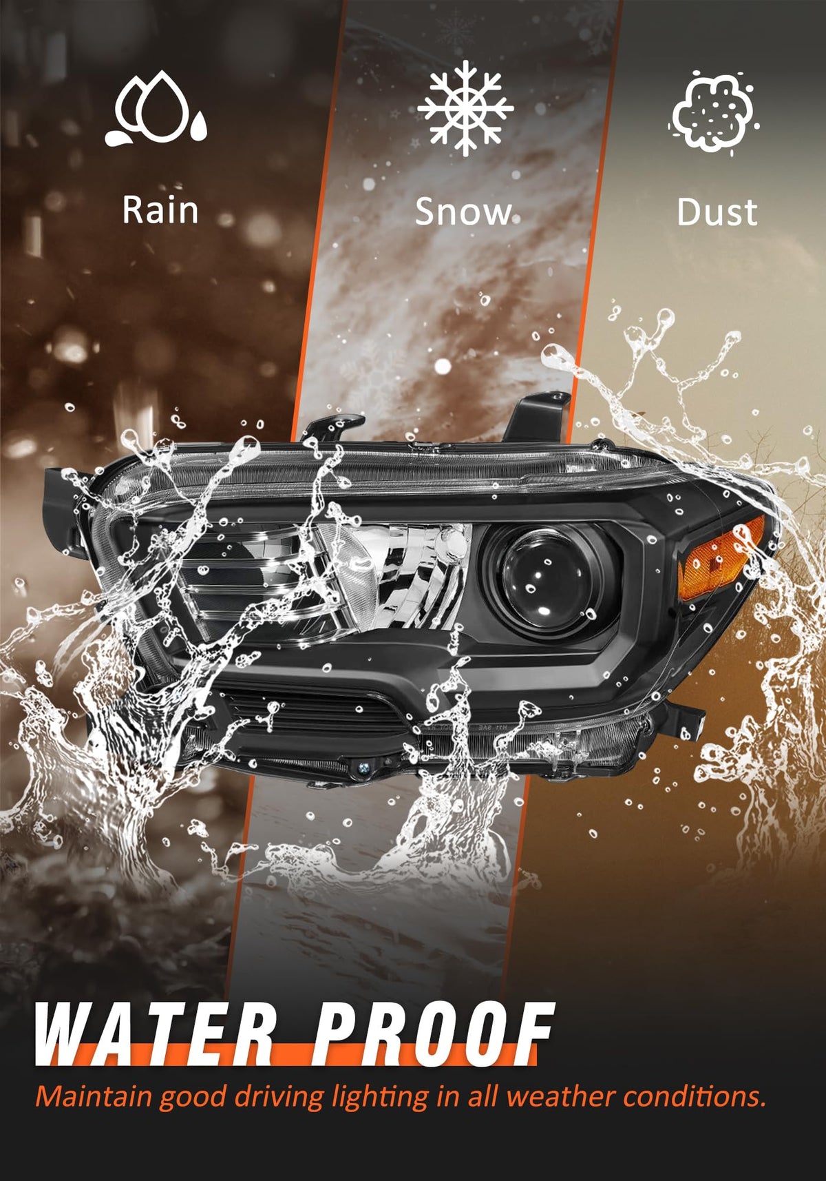 AXLAHA headlights beside ruler showing compact dimensions for accurate fitment