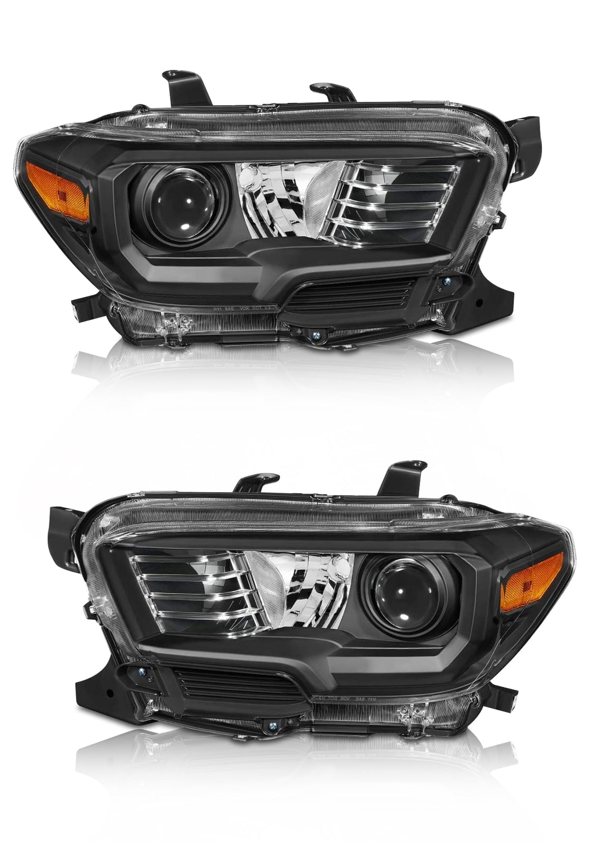 AXLAHA front view of black Tacoma headlight assemblies showing clear lenses benefit visibility