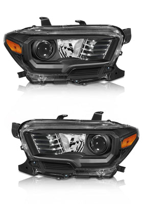 AXLAHA front view of black Tacoma headlight assemblies showing clear lenses benefit visibility