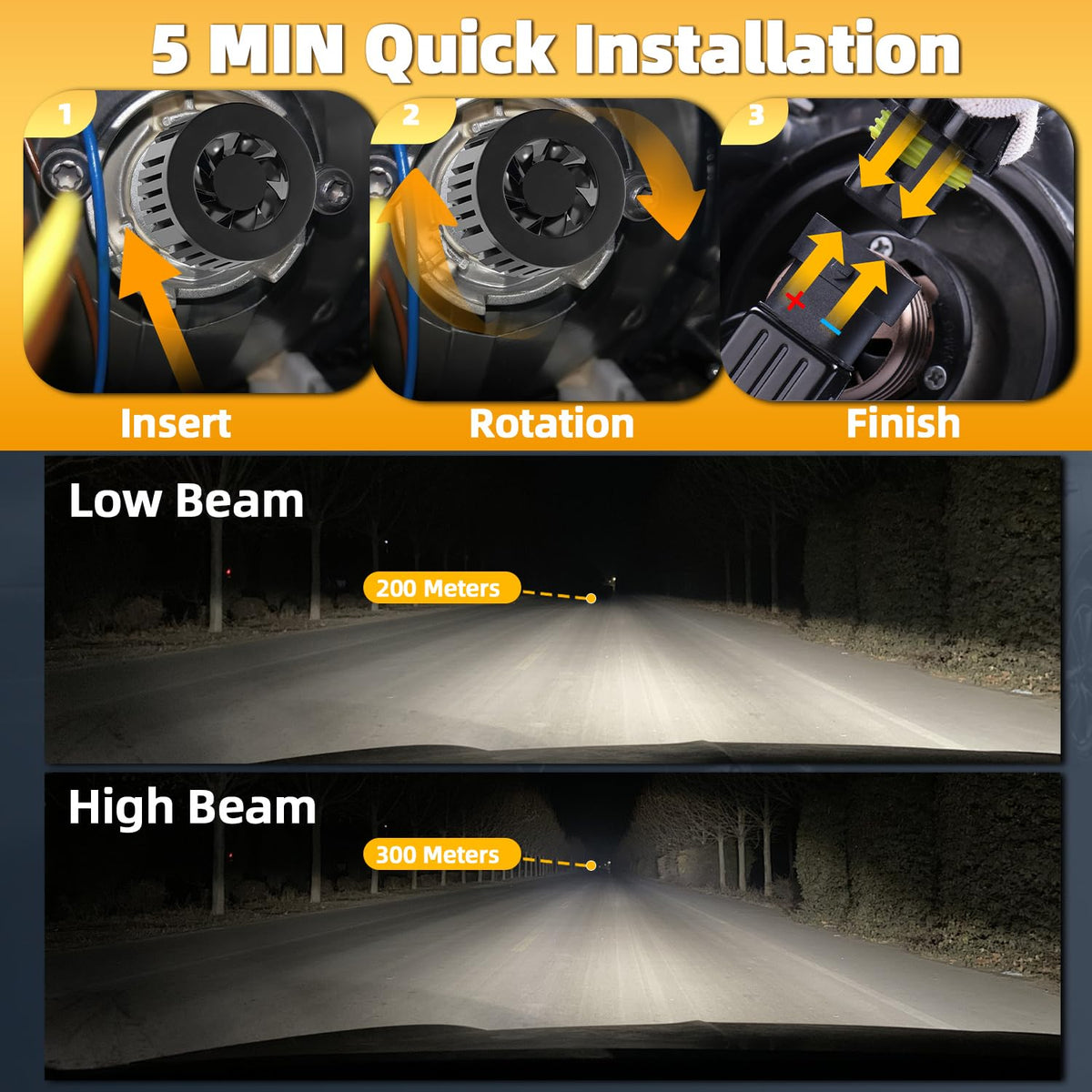 AXZPYON beam pattern from installed headlamp showing clear road illumination