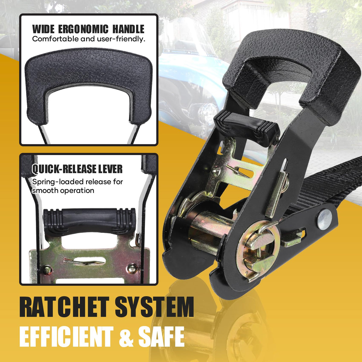 Ayaport wide ergonomic ratchet handle closeup for easier tightening and control