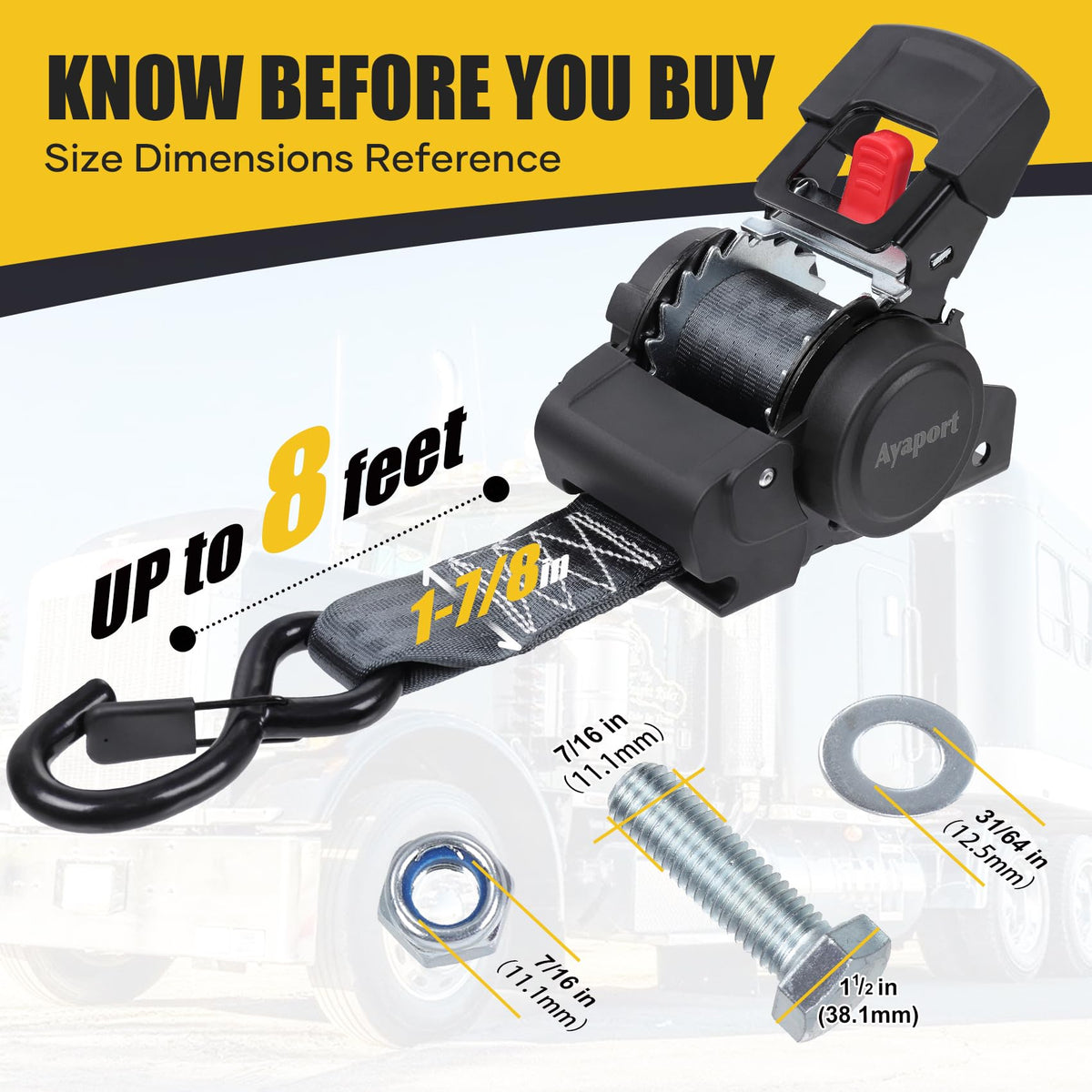 Ayaport S-hook and bolt set hardware displayed for quick bolt-on installation benefit
