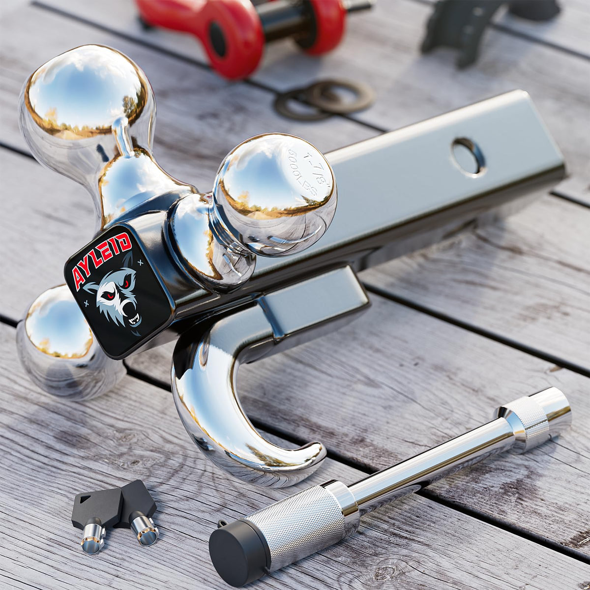 Ayleid close-up of 1-7/8, 2, 2-5/16 inch silver hitch balls highlighting smooth coupling