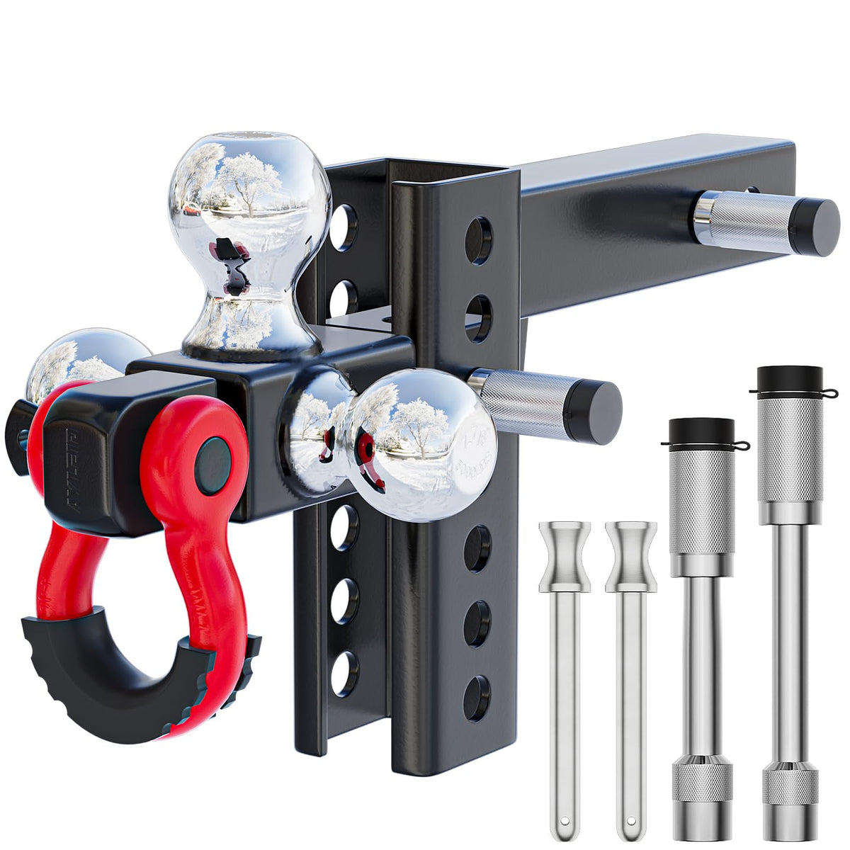 Ayleid front profile tri-ball mount showing all three ball sizes for versatile towing