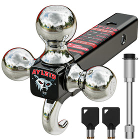 Ayleid tri-ball mount front view showing all three ball sizes and finish for versatile towing