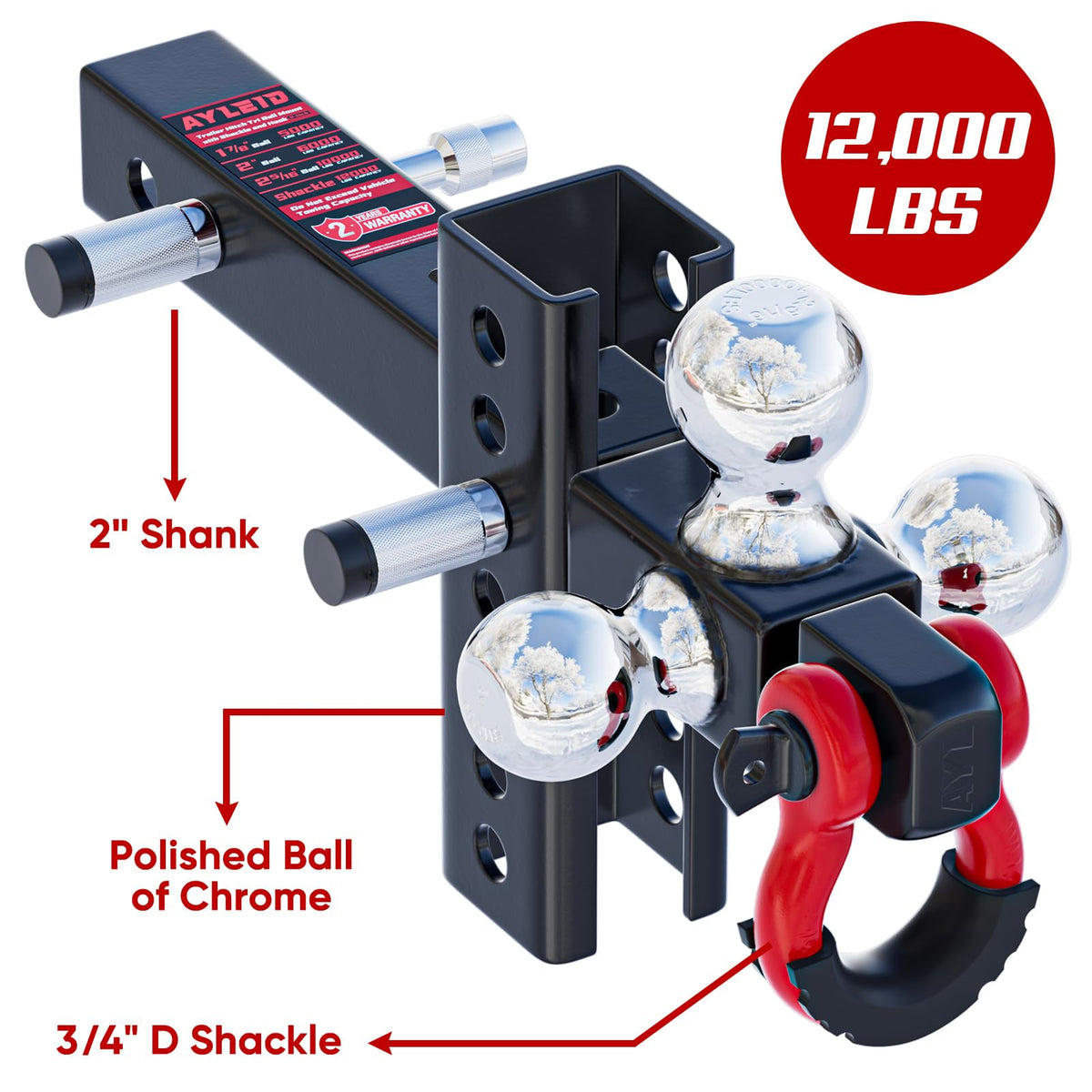 Ayleid mount installed in a 2-inch receiver demonstrating secure fit and pin use
