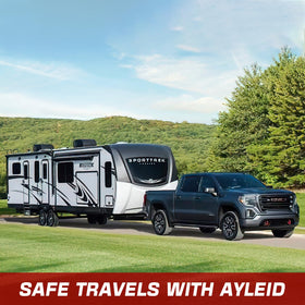 Ayleid lifestyle shot with vehicle towing trailer illustrating convenience and multi-trailer use