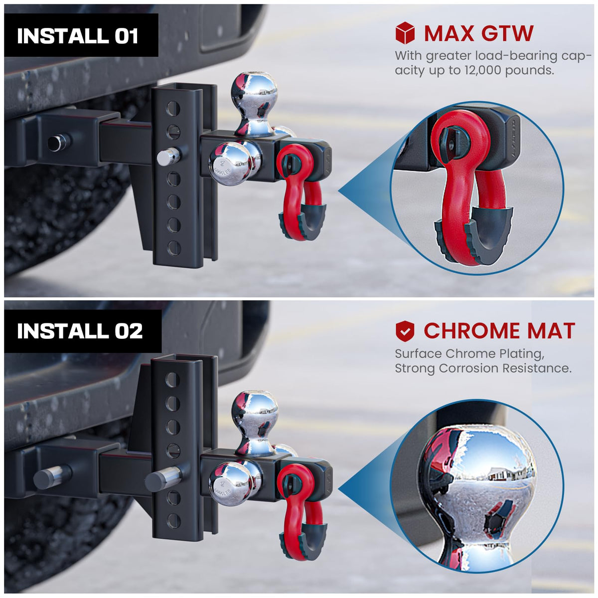 Ayleid rotatable D-ring shackle attached offering a rated recovery point