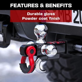 Ayleid rotatable tow shackle detail showing D-ring and rotation benefit for recovery