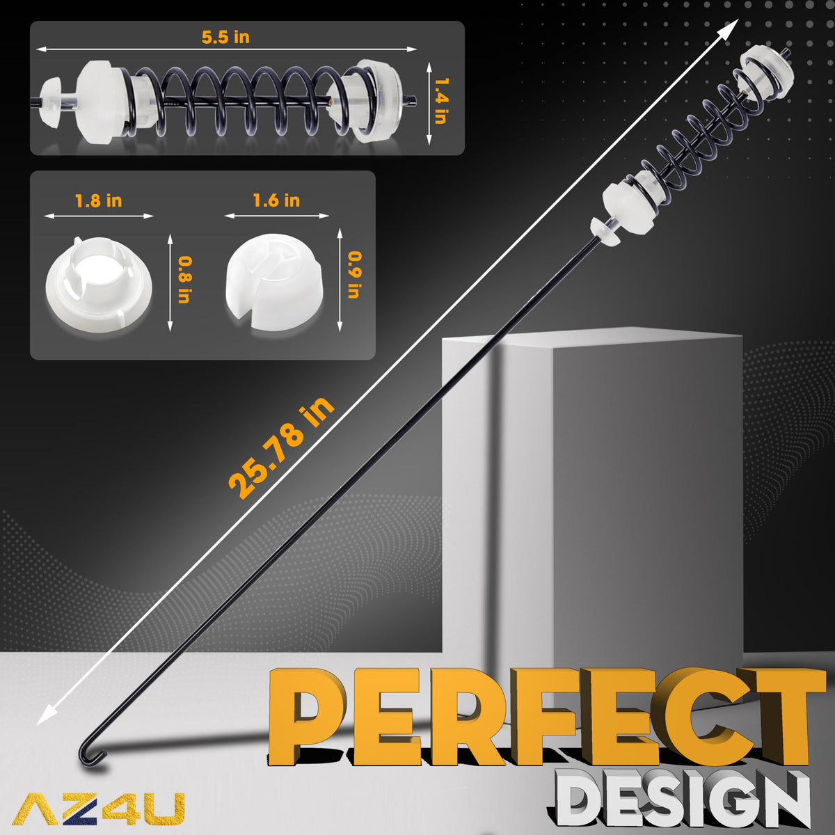 AZ4U suspension rod close-up showing metal finish and durability benefit