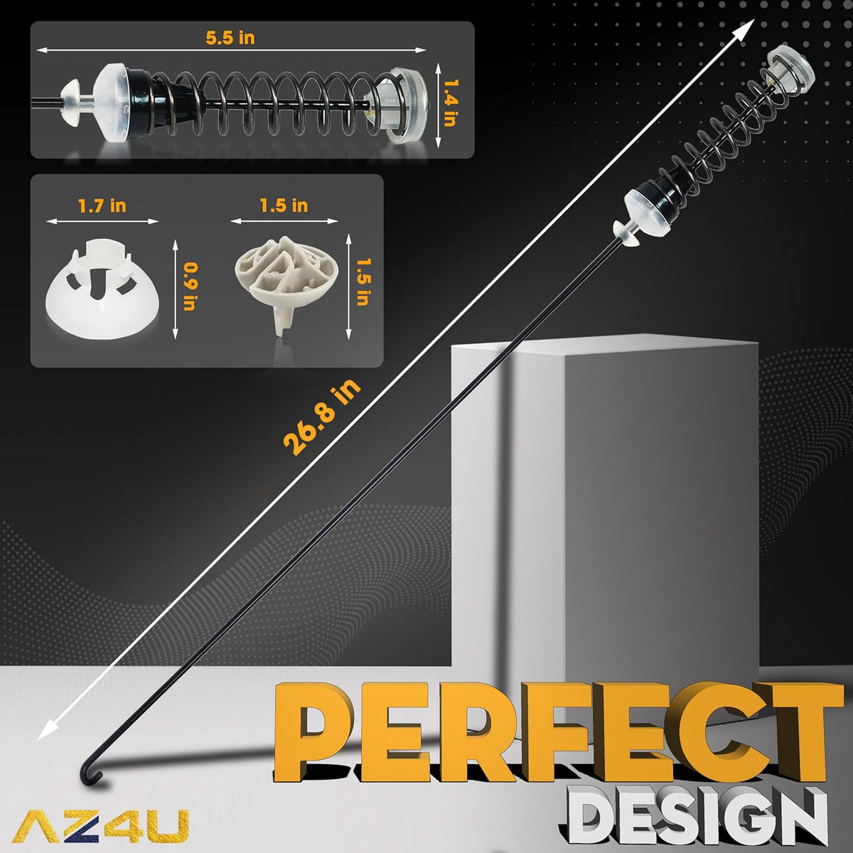 AZ4U close-up of steel suspension rod and rubber ball demonstrating durable construction