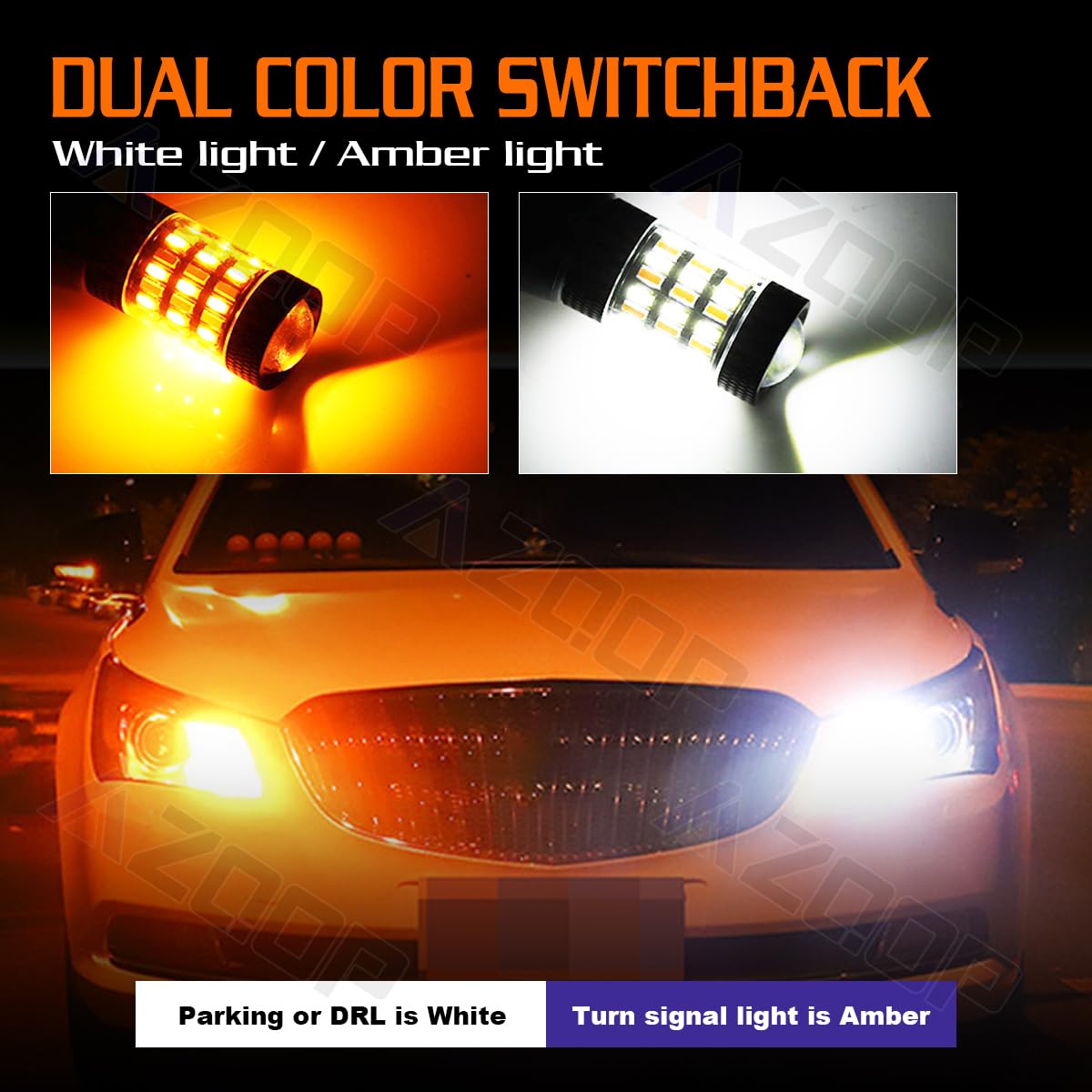 AZQOP bulb installed on Silverado bumper illustrating clearer turn signals