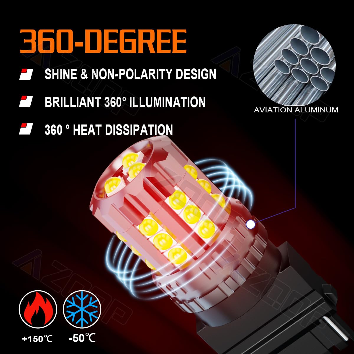 AZQOP next-to-incandescent comparison showing lower power draw and brighter output