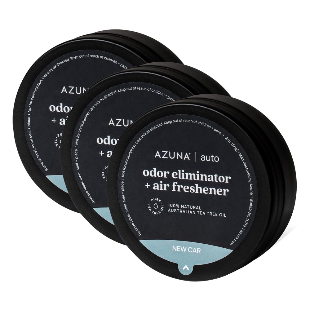Azuna front packaging showing trio pods and new car scent benefits
