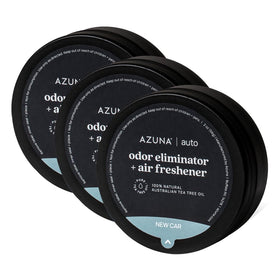 Azuna front packaging showing trio pods and new car scent benefits