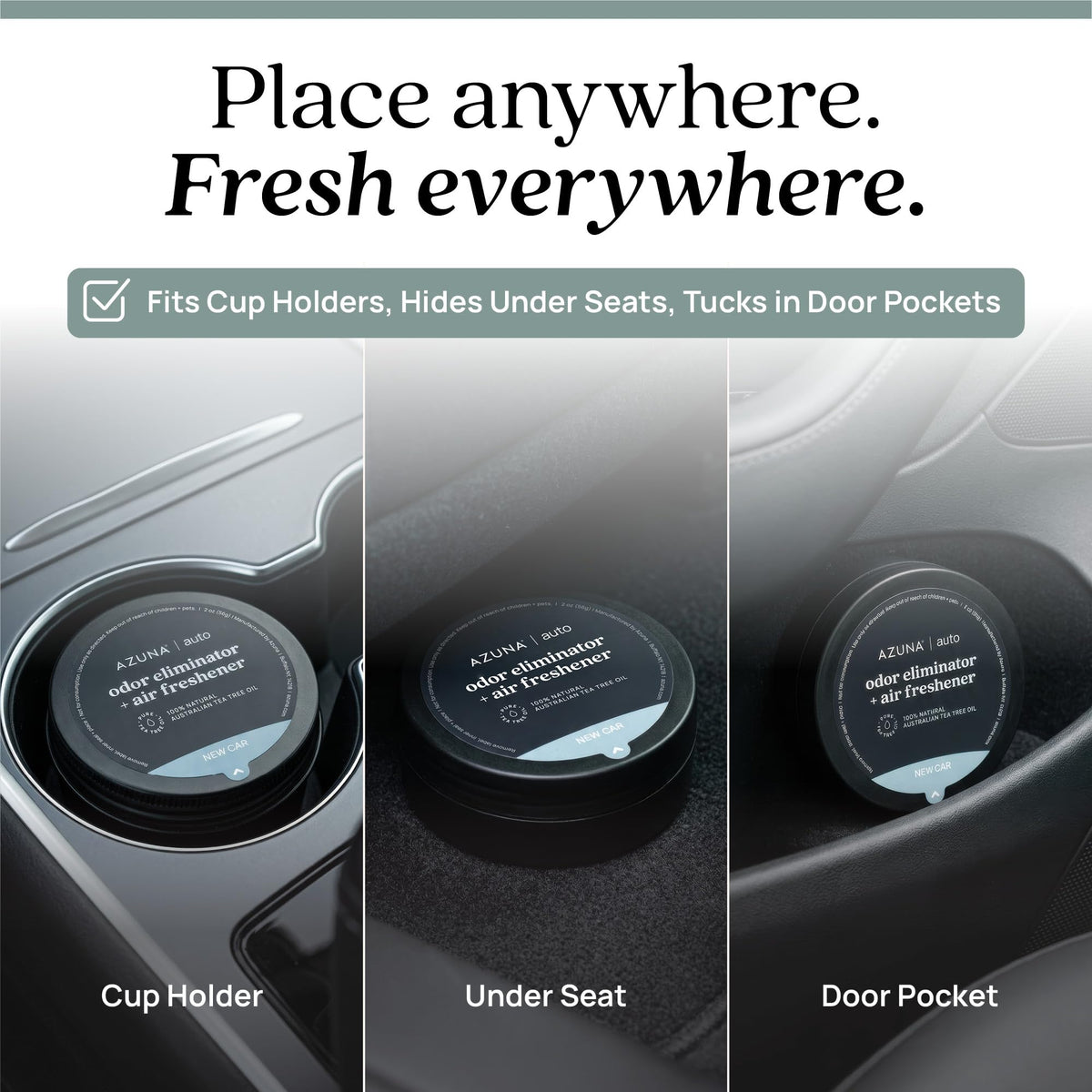Azuna pod in car with family illustrating safe non-toxic freshening