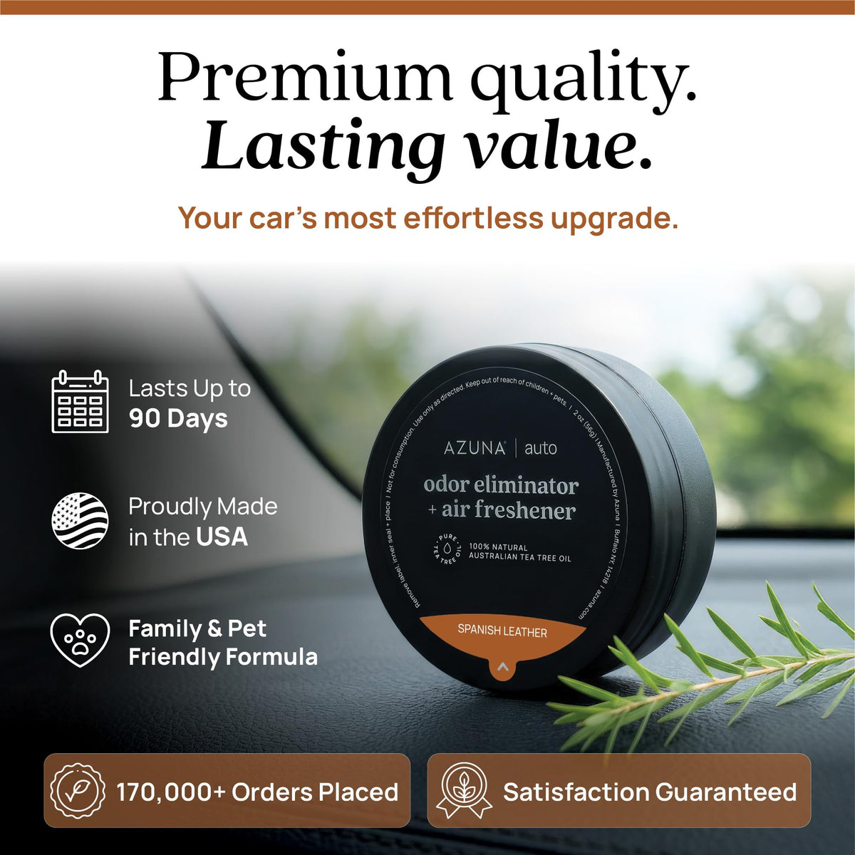 Azuna ingredients label made in USA emphasizing natural tea tree benefit