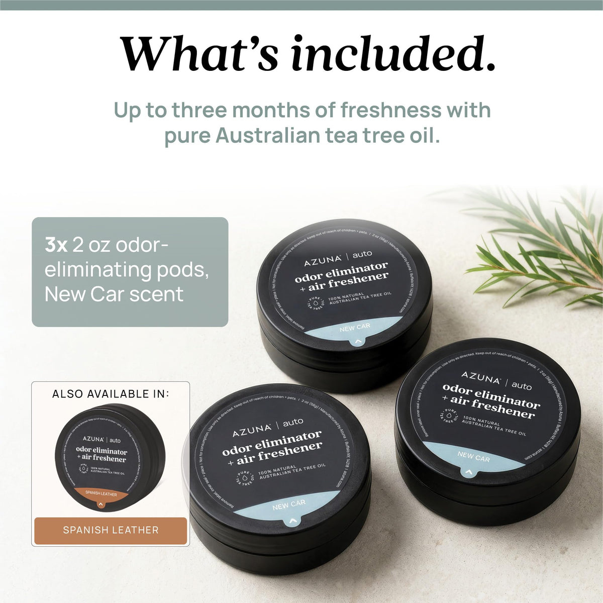 Azuna product label listing 100% Australian tea tree oil and clean formulation